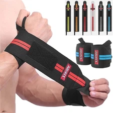 Pair Wrist Strap Weight Lifting Elasticated Gym Wraps Bodybuilding Grip Support