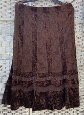 Vtg Victorian Goth Skirt Crushed Velvet Lace Deep Burgundy Brown XL L 
