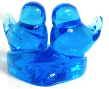 vtg double glass Bluebirds of Happiness on a heart signed Leo Ward 1987