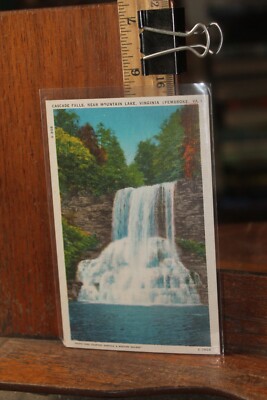 Vintage Linen Postcard Cascade Falls Mountain Lake Pembroke Virginia