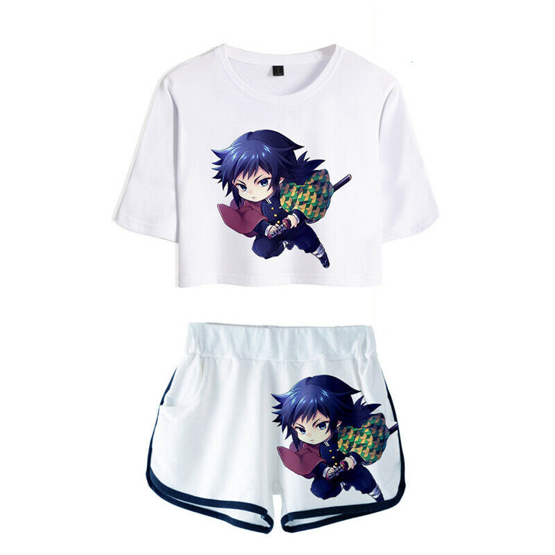 Demon Slayer Nezuko T-Shirt & Shorts Women Girls Casual Cropped Tee Shirt  Outfit