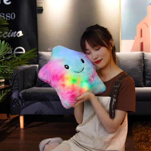 LED Luminous Light Up Pillow Smile Star Throw Pillows Glow Plush Waist Cushion - Picture 4 of 15