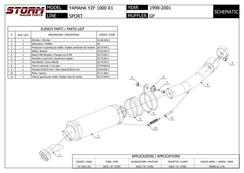 Exhaust Storm by Mivv Muffler Gp Nero Steel for Yamaha Yzf 1000 R1 1998 98 - Picture 3 of 3