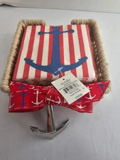 Mud Pie Rope Napkin Holder with Anchor napkins and Anchor weight  NEW Beach boat
