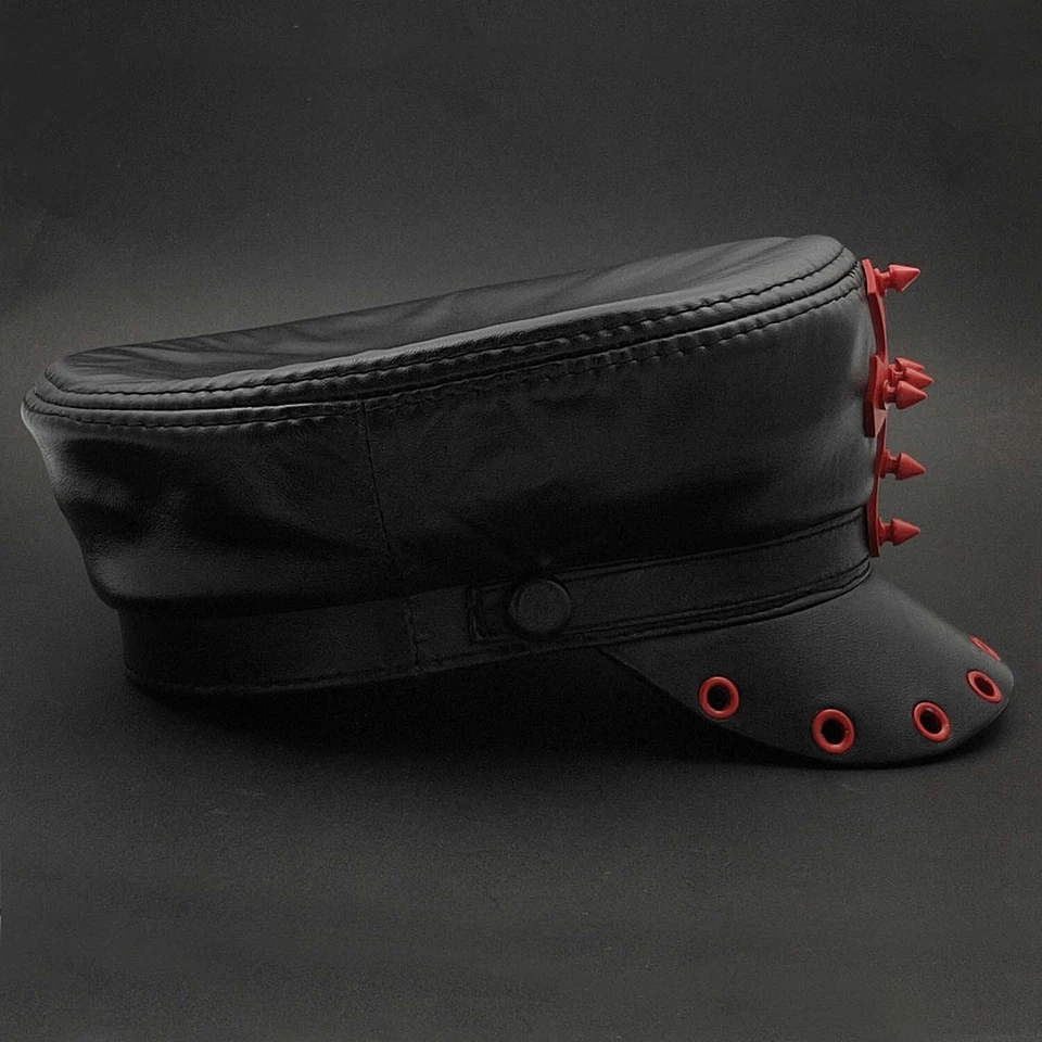 Punk Biker Cross Genuine Leather Cap Hat Men's Rocker Cap - Image 2 of 4