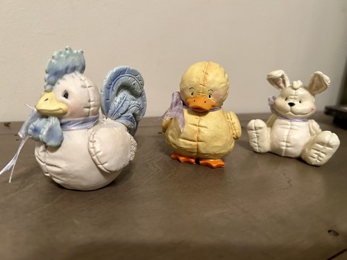 Homco VTG Cute Chick, Rooster & Bunny Pastel W/bows Figurines - Picture 6 of 9