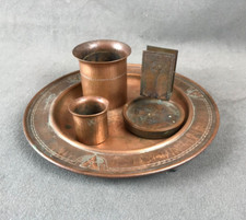 ROYCROFT MODEL 615 SMOKING SET 10" TREFOIL TRAY COPPER ARTS & CRAFTS