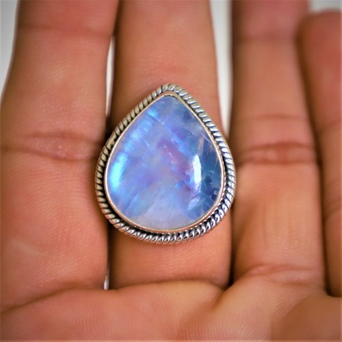 RAINBOW MOONSTONENATURAL GEMSTONE RING 925 STERLING SILVER JEWELRY RING 3 TO 12 - Picture 7 of 8