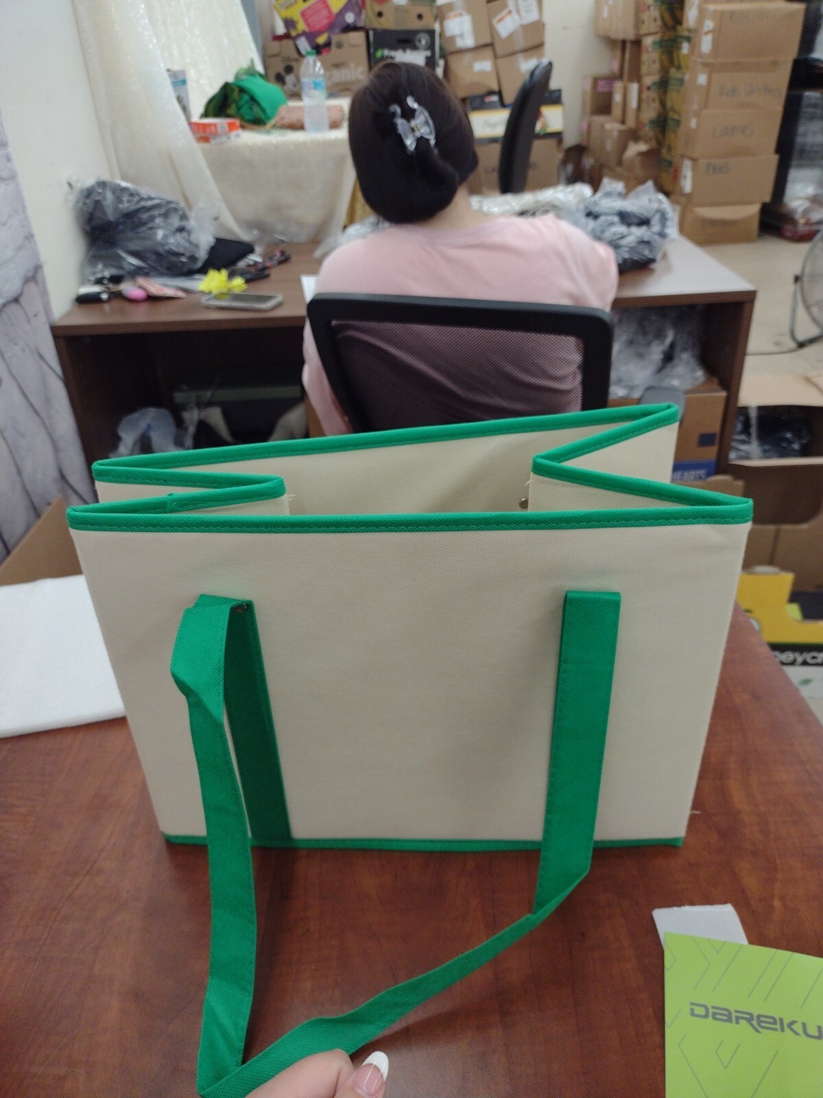 Cajas de Mano Plegables Darekuku con Asas 2pk con Bolsa de Comida, Beige/Verde