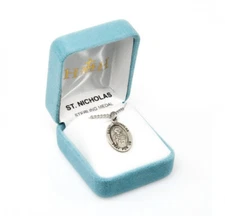 St. Nicholas Sterling Silver Oval 1.1" Medal, Gift Box, 24" Chain, US Made