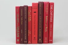 6 Red Hardcover Books for Decor, Staging, Props Gold Silver Copper Lettering