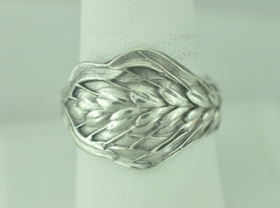 Solid 925 Sterling Silver Wheat Ear Floral Adjustable Spoon Ring