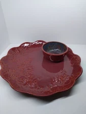 Ceramic Round Tray 12" With Dip Bowl / Chip and Dip . Colorful