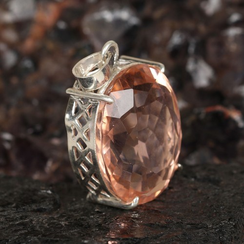 Rose Quartz 925 Silver Oval Cut Pendant 85 Carat Hydrothermal Statement Piece - Picture 2 of 11