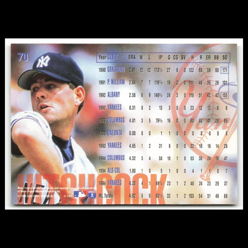 Sterling Hitchcock #70 1995 Fleer New York Yankees Baseball Card MLB NM - Image 2 of 3