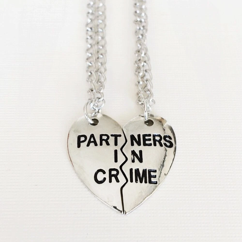 Silver Partners In Crime Love Heart Best Friend Friendship BFF