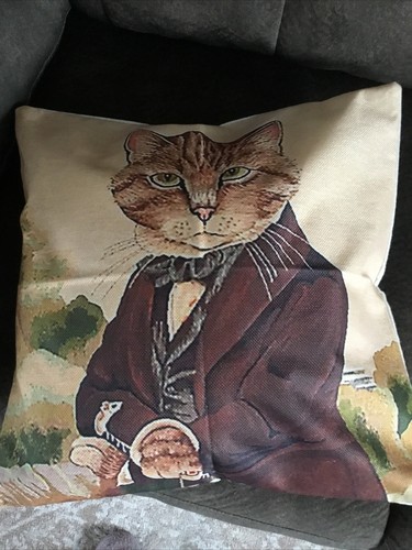 Stately Gentleman Cat Pillow Cover. 18” X 18” Heavy Linen. Comical And Classy! - Picture 6 of 15
