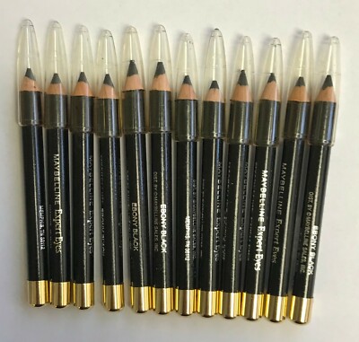 Lot of 24 Maybelline  Expert Eyes Ebony Black eye pencils  4 inches with cap