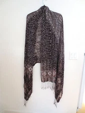 NEW from Indonesia Rayon, Gossamer Weight, Long Shawl, Scarf, Dark Brown/Whit OS