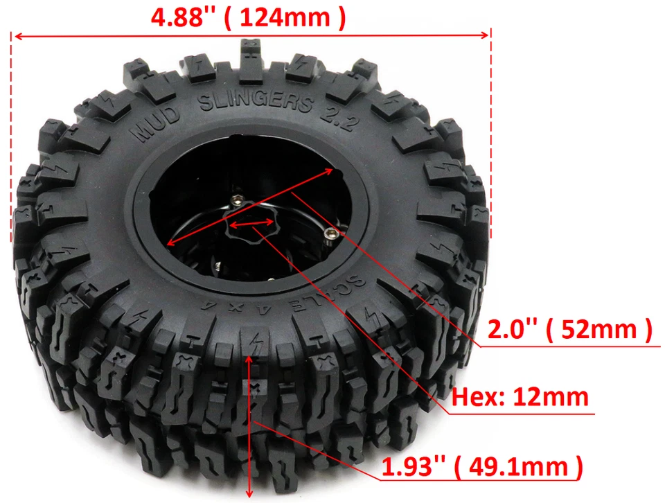 4x RC 2.2 Mud Slingers Reifen Tire 124mm & 2.2 Beadlock Felge Rim für RC Crawler - Bild 2 von 4