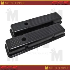 For 1958-86 Chevy SB Small Block Short Black Aluminum Valve Covers Ball Milled