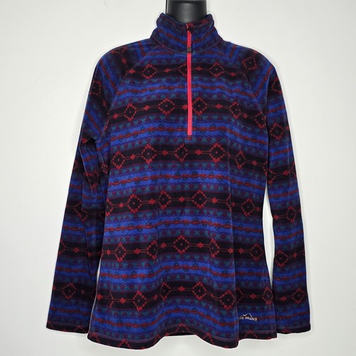 Eddie Bauer Aztec Print Quarter Zip Blue Pullover Fleece Top Women's Large - Picture 2 of 7