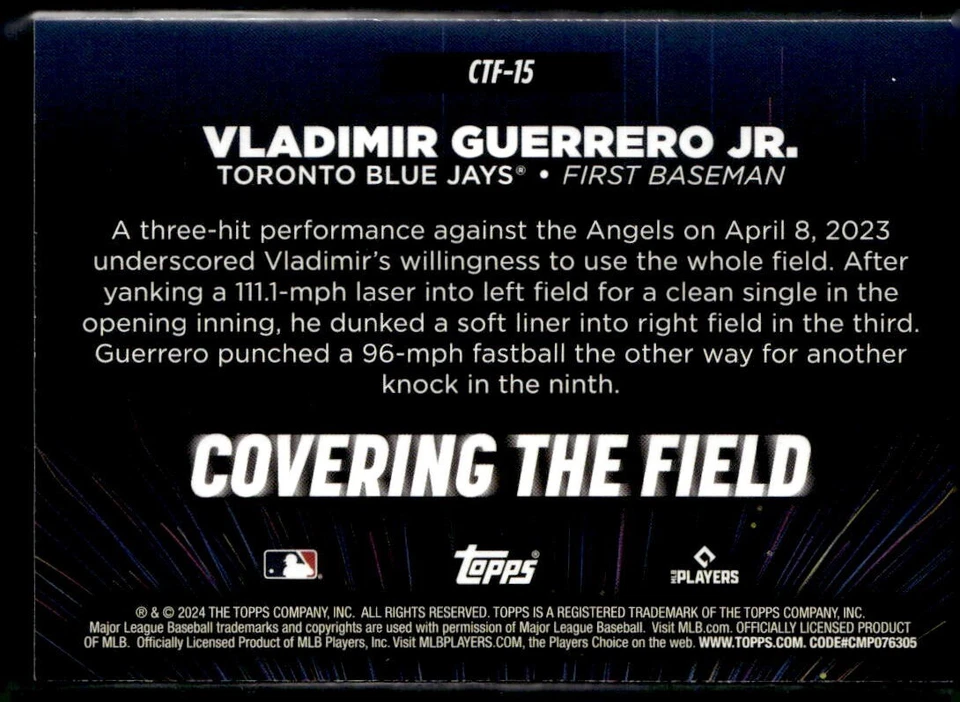2024 TOPPS SERIES 2 COVERING THE FIELD #CTF-15 VLADIMIR GUERRERO JR. - Image 2 of 2