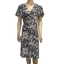 Chaps Black & White Floral V-Neck Sleeveless Dress