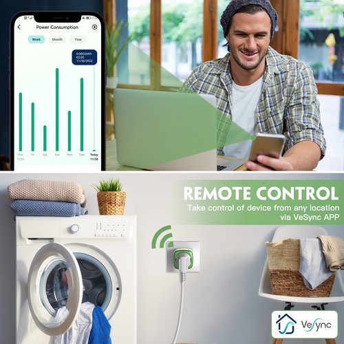 GreenSun WLAN Steckdose Strommessung Smart Steckdose Energiekostenmesser vesync - Afbeelding 10 van 10