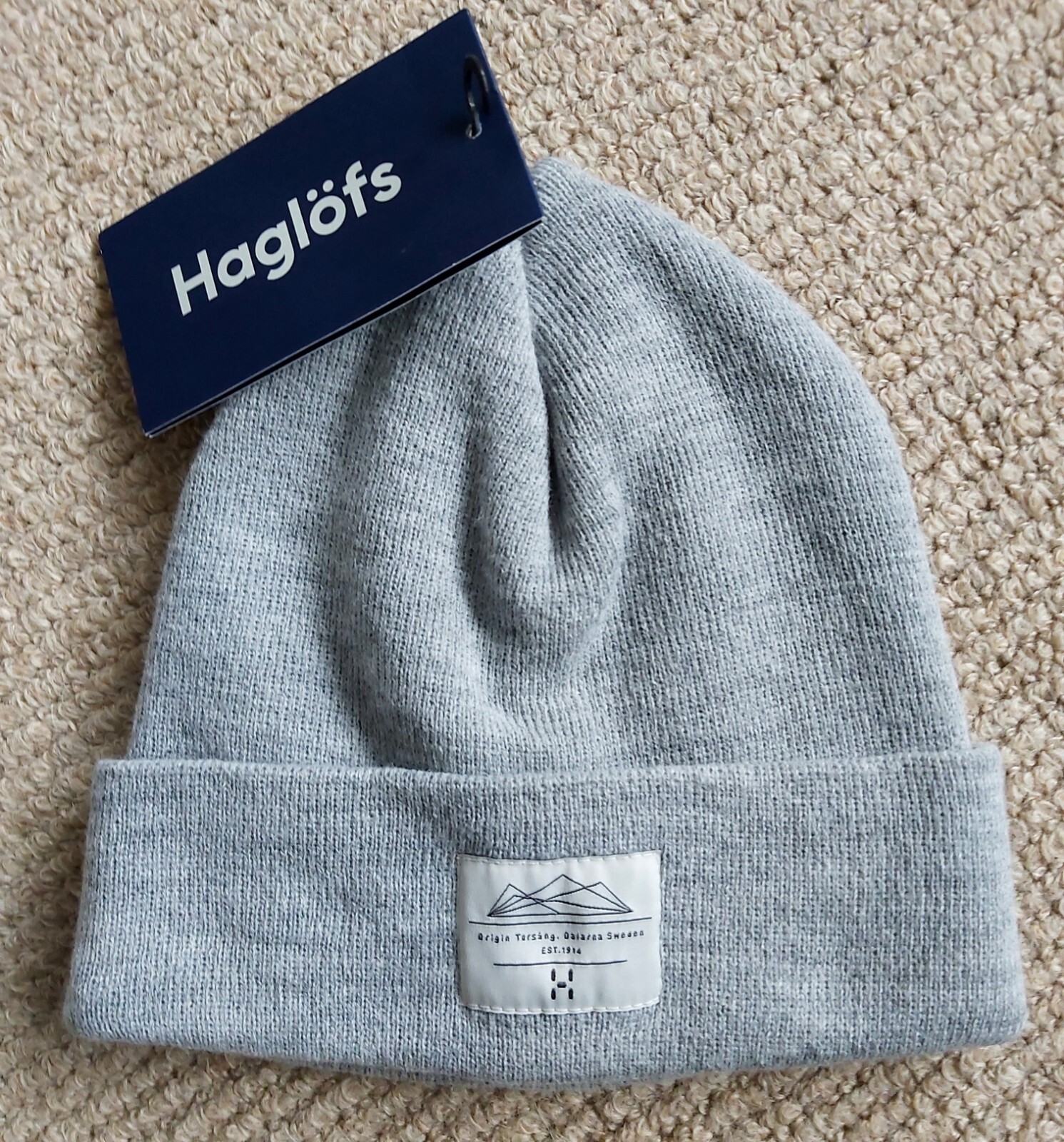 HAGLOFS of SWEDEN Grey Melange Cuff Logo BEANIE Hat Toque ADULT Unisex