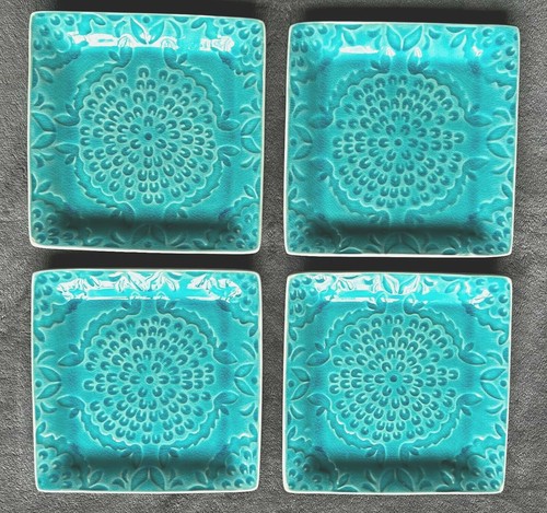 4 NEW Pomegranate by ROSCHER & CO #464714 Aqua Blue 8" Salad Plates SET of 4 - Picture 4 of 12