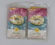 2pk Sun Squad 31 Inflatable Swim Tube, Yellow Bottom Clear/White Striped Top