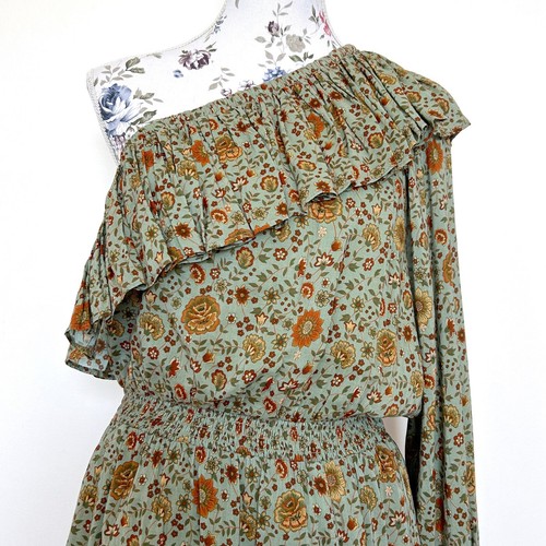 Spell Designs Dress Size L Lady Untamed One Shoulder Mini Matcha Ruffle Boho - Picture 7 of 9