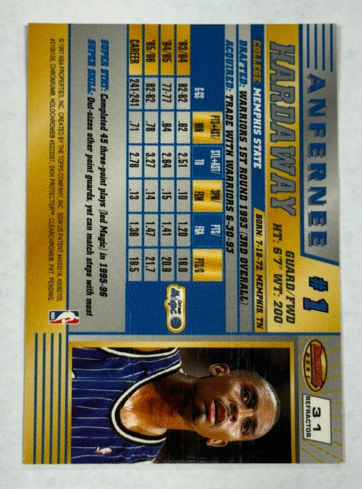 Anfernee Hardaway Refractor 1996-1997 Bowman's Best Basketball No31 Orlando Magic - Изображение 2 из 2