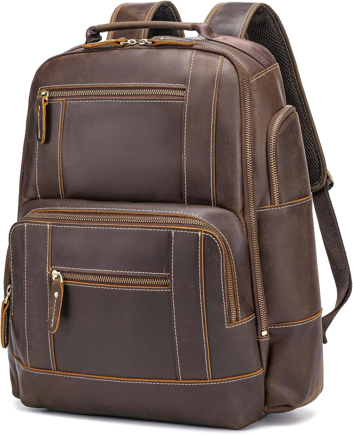 Elegant Full Grain Leather Backpack for 17" Laptop - Ideal for Travel & Hiking