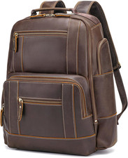 Elegant Full Grain Leather Backpack for 17" Laptop - Ideal for Travel  Hiking
