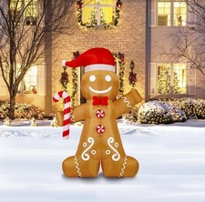 12 FT GINGERBREAD MAN W CANDY CANE AIRBLOWN LIGHTED YARD INFLATABLE