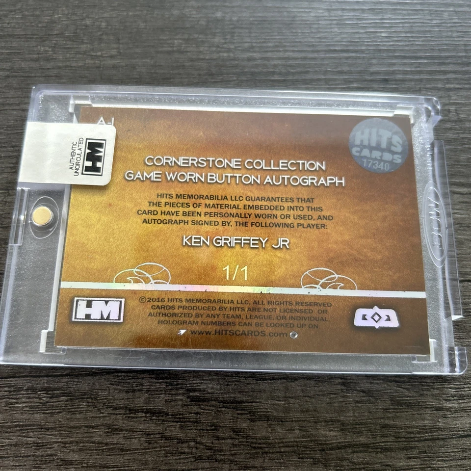 2016 Hits Memorabilia Jogo Usado Botão Autógrafo Ken Griffesy Jr 1/1! Cartão personalizado - Imagem 3 de 4