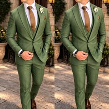 Green Slim Fit Men's Suits 3Pcs Peak Lapel Business Formal Evening Jacket Coat