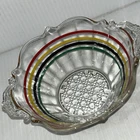 Vtg Anchor Hocking Lancaster Circus Rainbow Stripe Glass Serving Bowl Handles