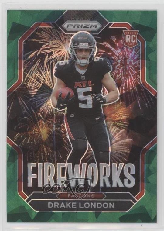 2022 Panini Prizm Fireworks Green Ice Prizm Drake London #F-20 Rookie RC 1m7p