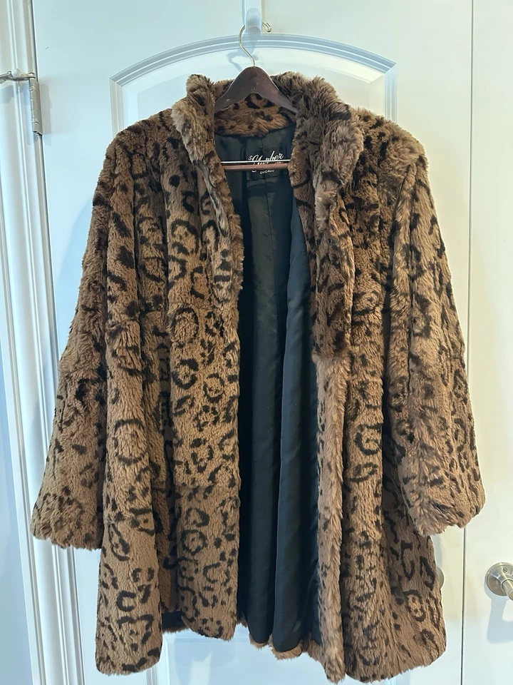 Vintage Women’s Carole Little Animal Print Genuine Rabbit Fur Swing Coat - Image 2 of 4