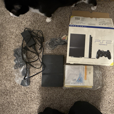 Sony PlayStation 2 Slim Home Console Black w/ Controller Cables Box Manuals