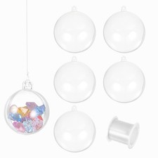3.1" Dia. Clear Plastic Acrylic Fillable Ornament Ball with Hanging Wire 5pcs