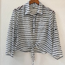 American Rag Mustache Print Tie-front Sheer Blouse Womens M American Rag Mustache Print Tie-front Sheer Blouse Womens M