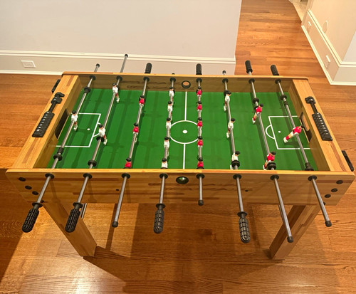 Wood Foosball Soccer Game Table w/ Score Counters, Scoring Sliders & Cup Holders