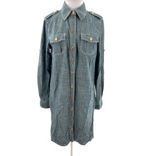 Tory Burch Brigitte chambray shirt dress with gold-tone logo buttons sz 8