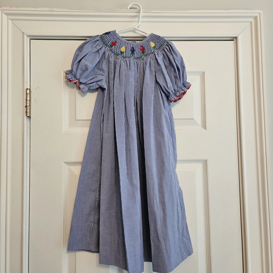 Amanda Remembered Blue & White Smocked Kids Dress with Christmas Lights. Sz 5 - Image 2 of 4