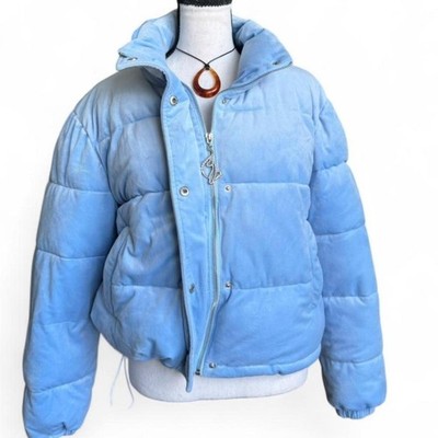 Baby Phat Puffer Rhinestone Jacket in Baby Blue Size Small