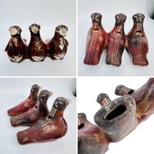 Vintage Tribal Clay 3 Bird Whistle Ocarina Folk Art Red Ceramic Instrument 16cm
